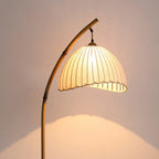 Plug In Khaki Arc Floor Lamp with Fabric Shade for Living Room