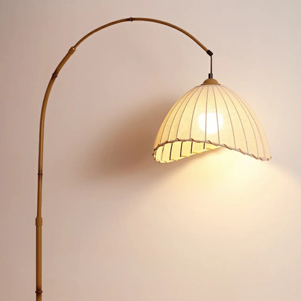 Plug In Khaki Arc Floor Lamp with Fabric Shade for Living Room