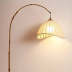 Plug In Khaki Arc Floor Lamp with Fabric Shade for Living Room