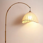 Plug In Khaki Arc Floor Lamp with Fabric Shade for Living Room