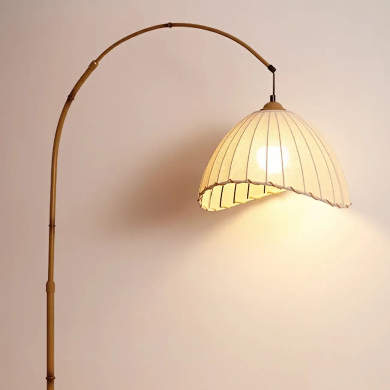 Plug In Khaki Arc Floor Lamp with Fabric Shade for Living Room