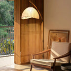 Plug In Khaki Arc Floor Lamp with Fabric Shade for Living Room