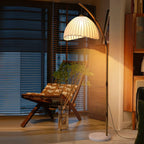 Plug In Khaki Arc Floor Lamp with Fabric Shade for Living Room