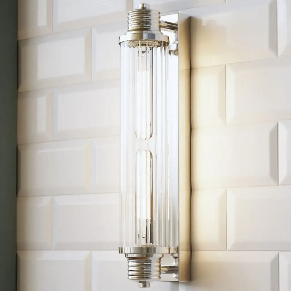 Chrome Glass Cylinder Vertical Wall Sconce