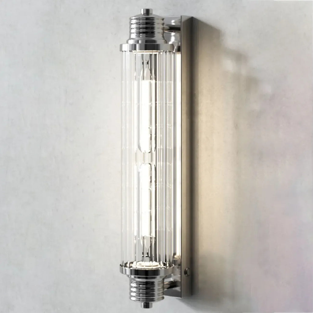 Chrome Glass Cylinder Vertical Wall Sconce