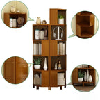 Geometric Multi-Layer Brown Wooden Storage Corner Cabinet