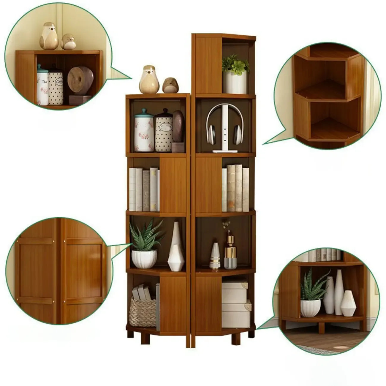 Geometric Multi-Layer Brown Wooden Storage Corner Cabinet