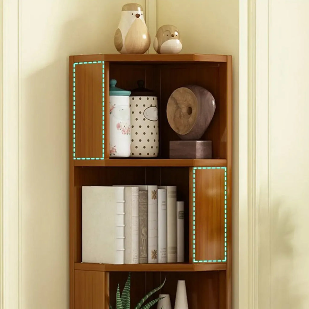 Geometric Multi-Layer Brown Wooden Storage Corner Cabinet