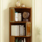 Geometric Multi-Layer Brown Wooden Storage Corner Cabinet