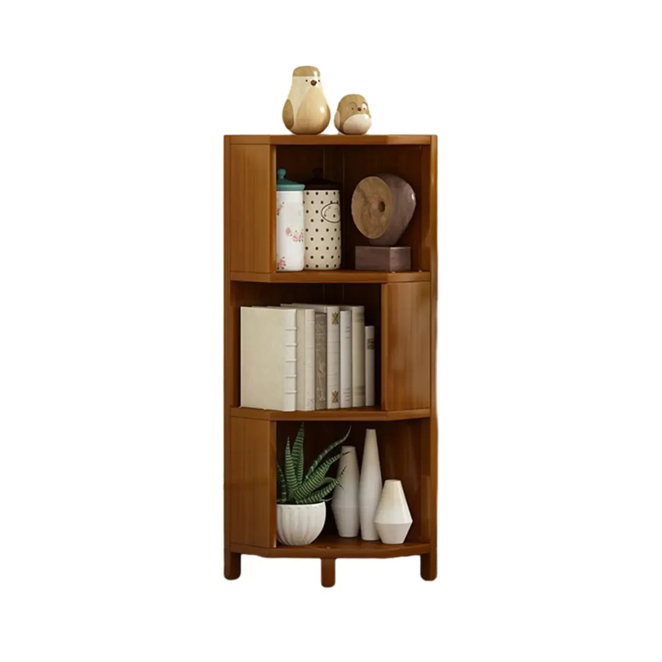Geometric Multi-Layer Brown Wooden Storage Corner Cabinet