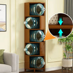 Geometric Multi-Layer Brown Wooden Storage Corner Cabinet