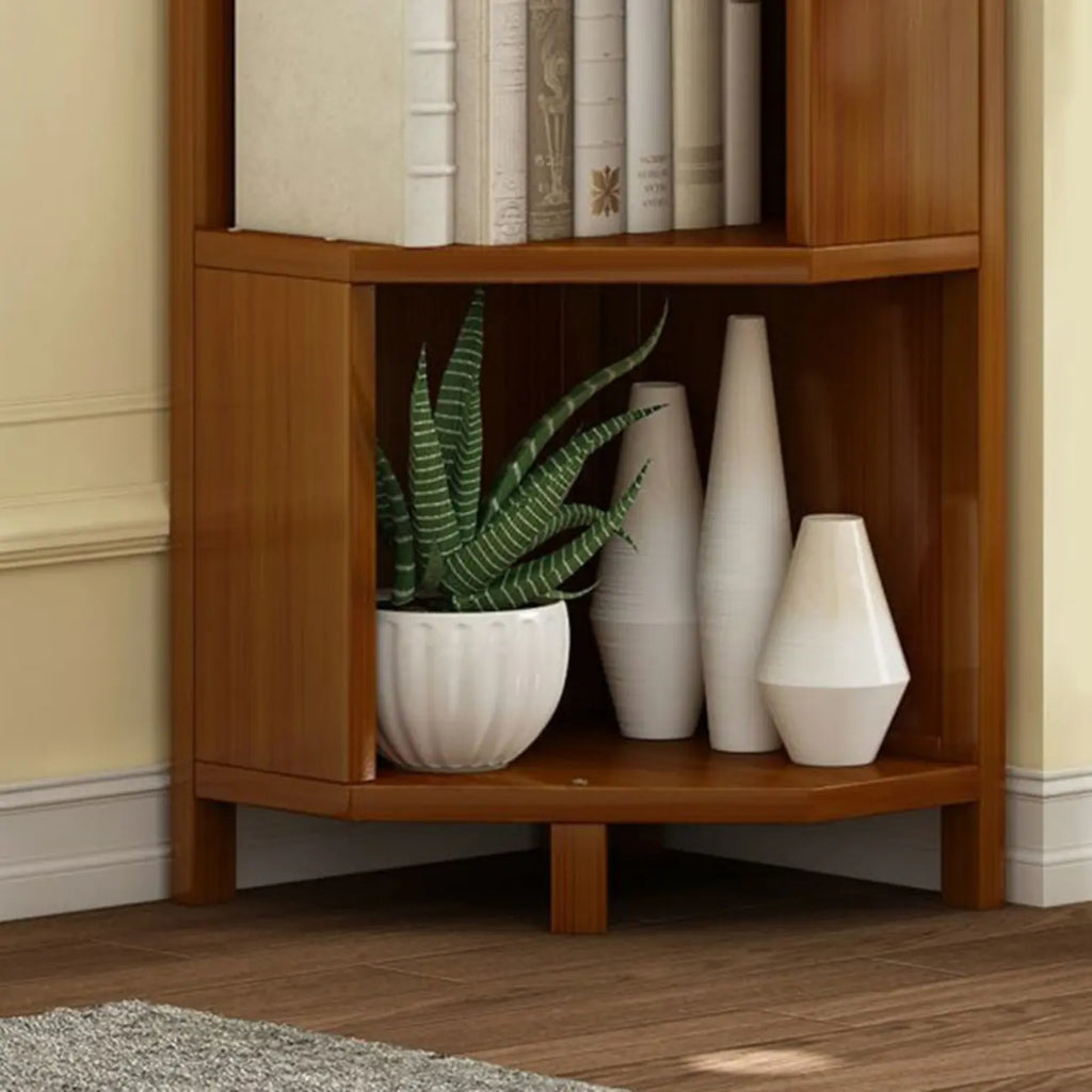 Geometric Multi-Layer Brown Wooden Storage Corner Cabinet