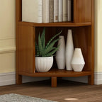 Geometric Multi-Layer Brown Wooden Storage Corner Cabinet