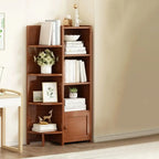 Geometric Multi-Layer Brown Wooden Storage Corner Cabinet