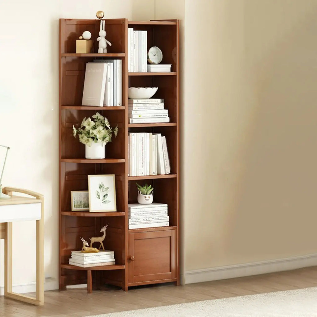 Geometric Multi-Layer Brown Wooden Storage Corner Cabinet