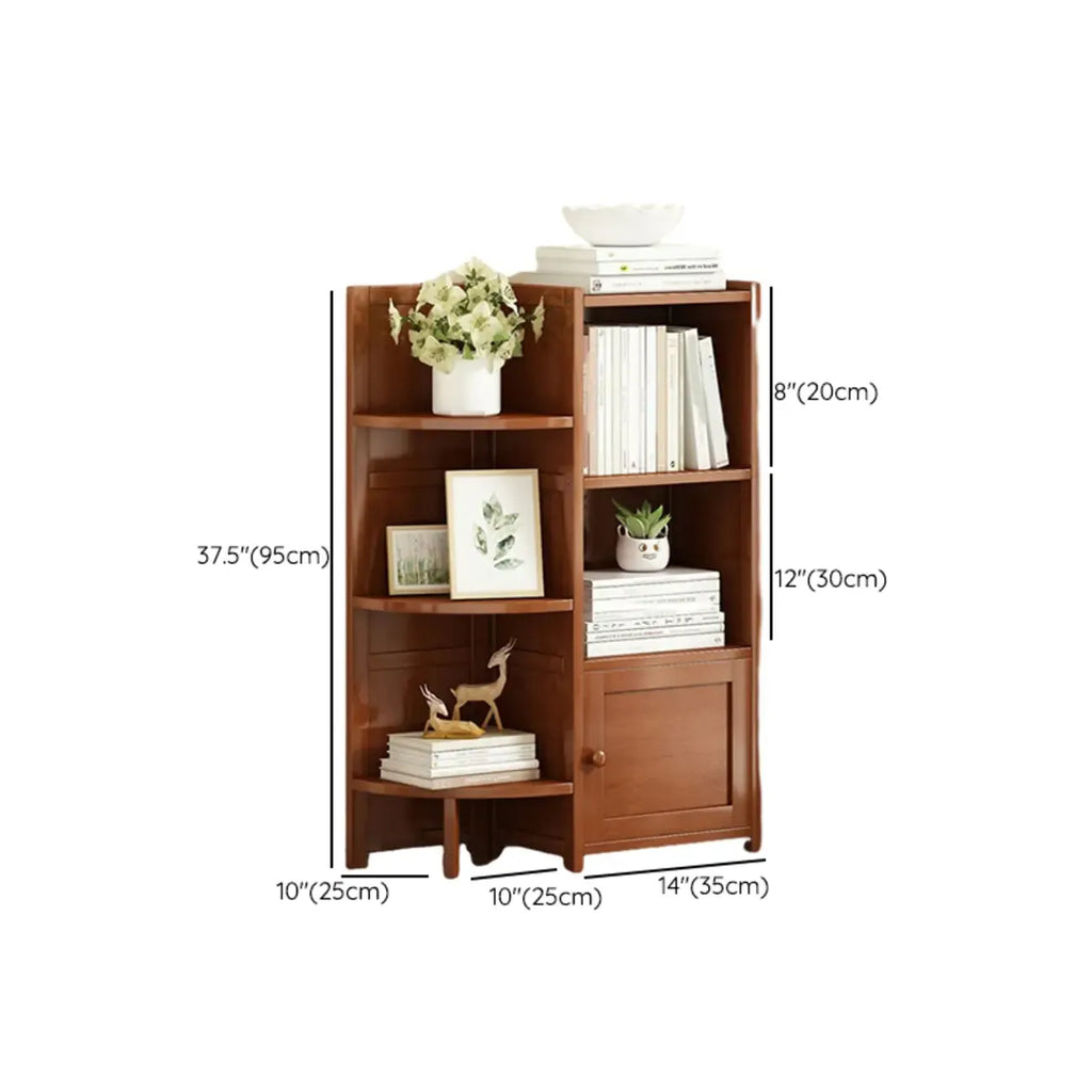 Geometric Multi-Layer Brown Wooden Storage Corner Cabinet