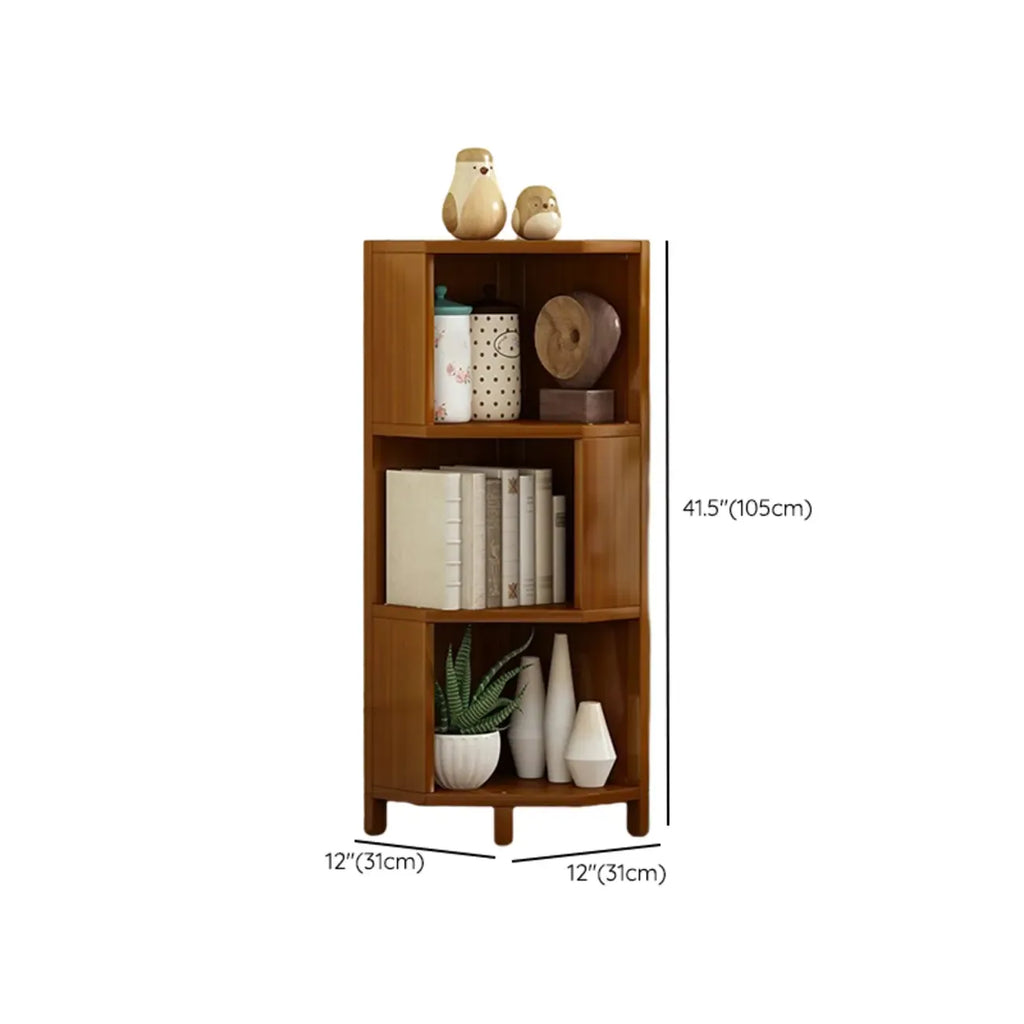 Geometric Multi-Layer Brown Wooden Storage Corner Cabinet