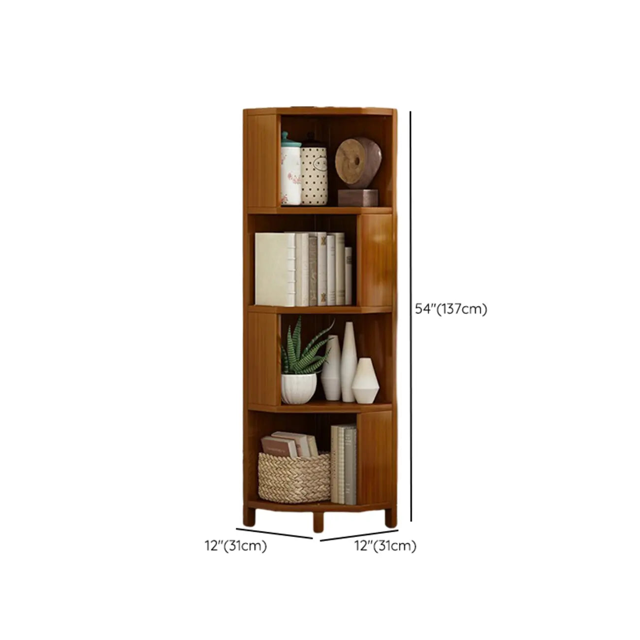 Geometric Multi-Layer Brown Wooden Storage Corner Cabinet