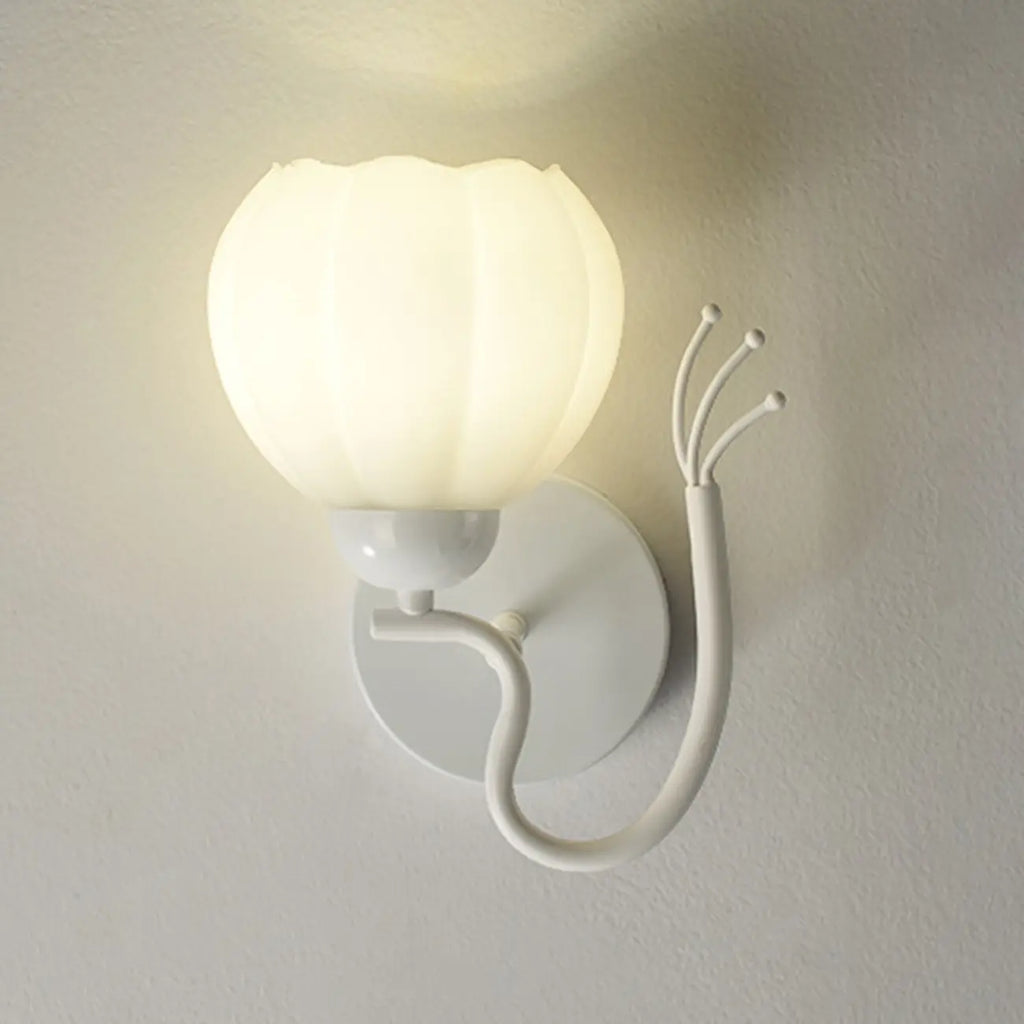 1/2 Bulbs Modern Floral Wall Sconce with White Glass Shade