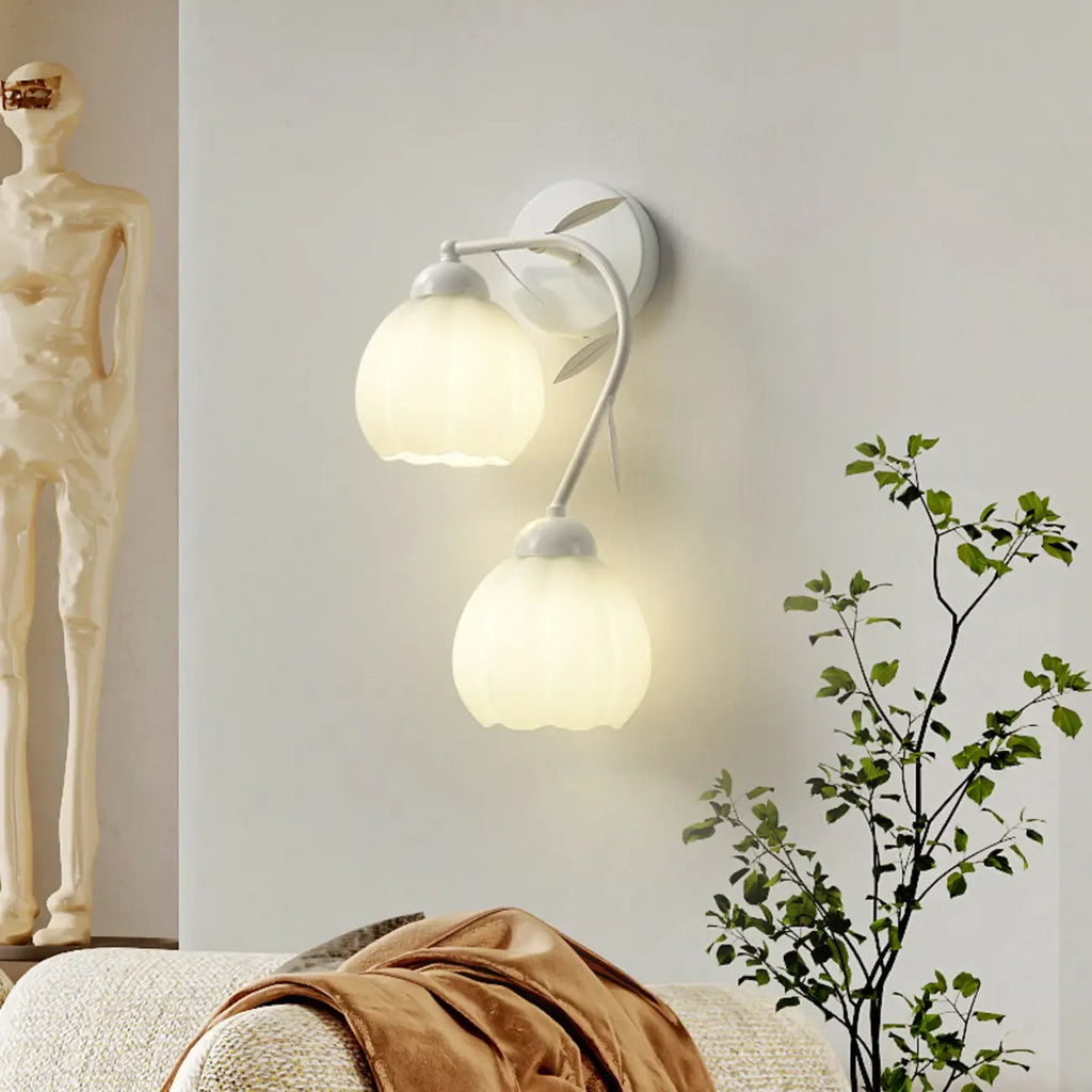1/2 Bulbs Modern Floral Wall Sconce with White Glass Shade