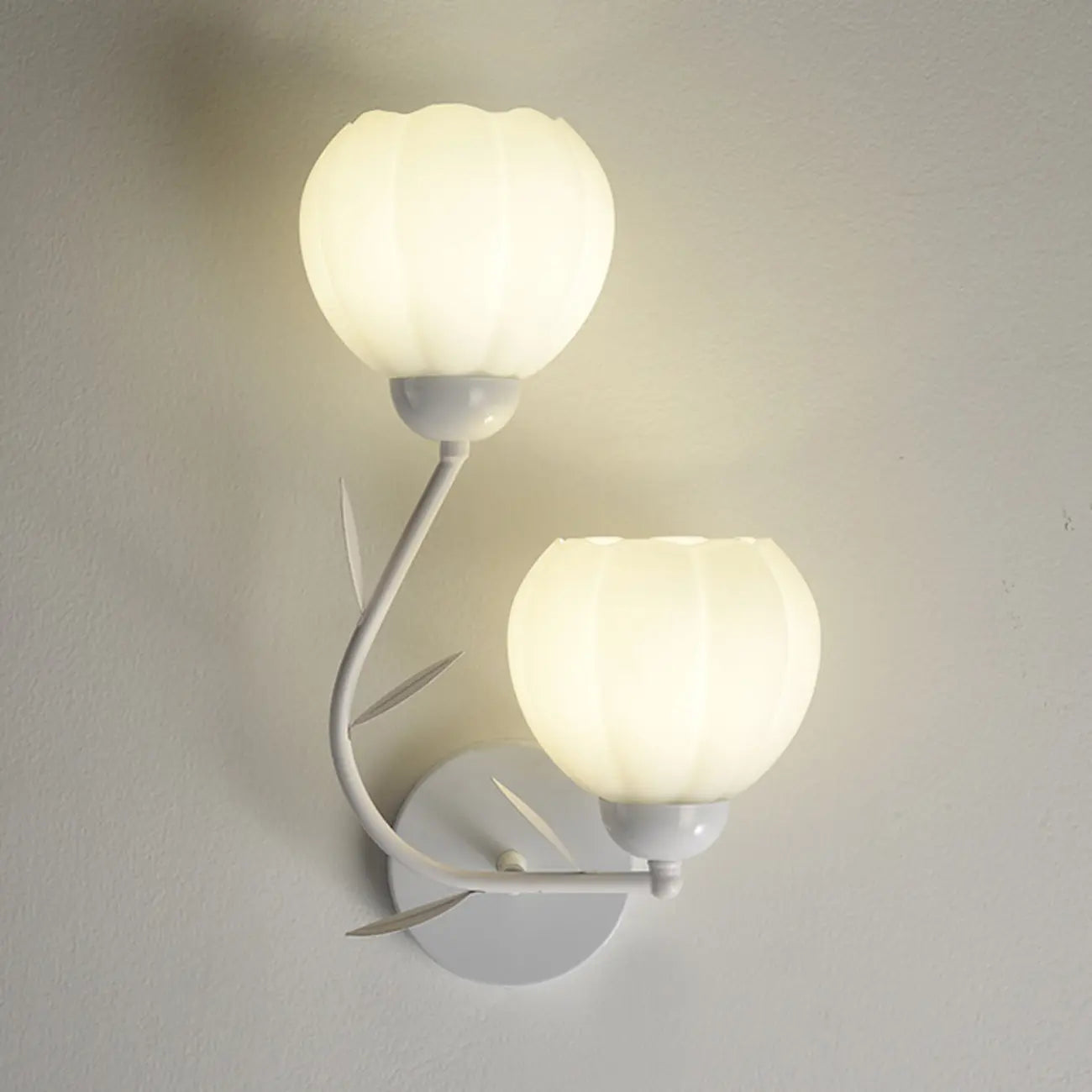 1/2 Bulbs Modern Floral Wall Sconce with White Glass Shade