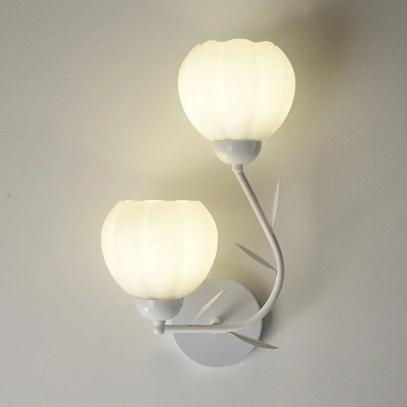 1/2 Bulbs Modern Floral Wall Sconce with White Glass Shade