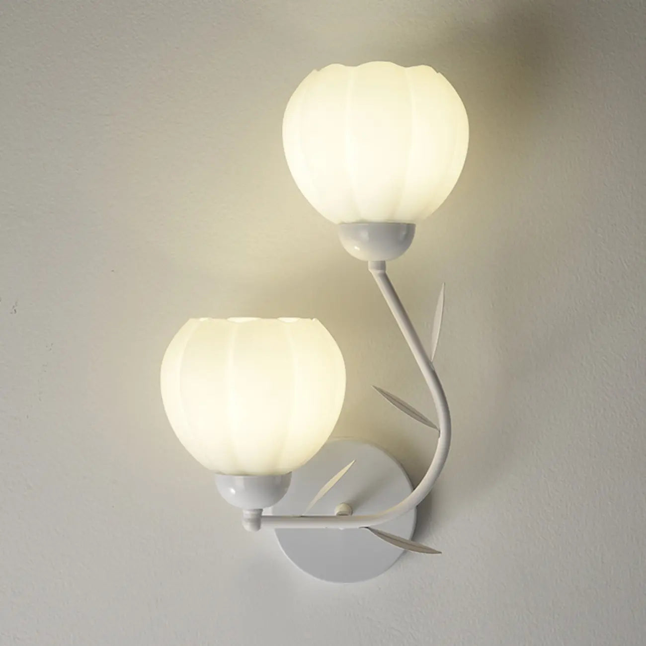 1/2 Bulbs Modern Floral Wall Sconce with White Glass Shade