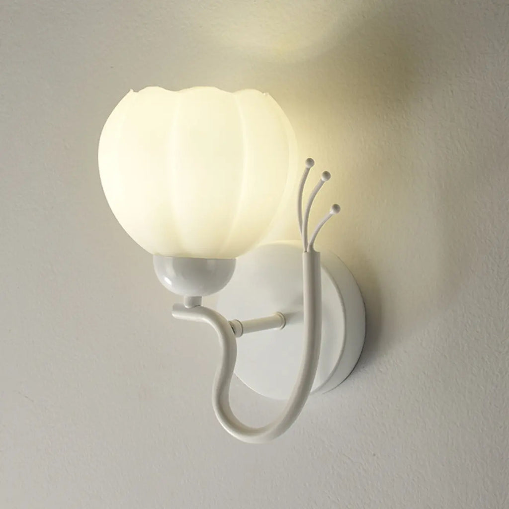 1/2 Bulbs Modern Floral Wall Sconce with White Glass Shade