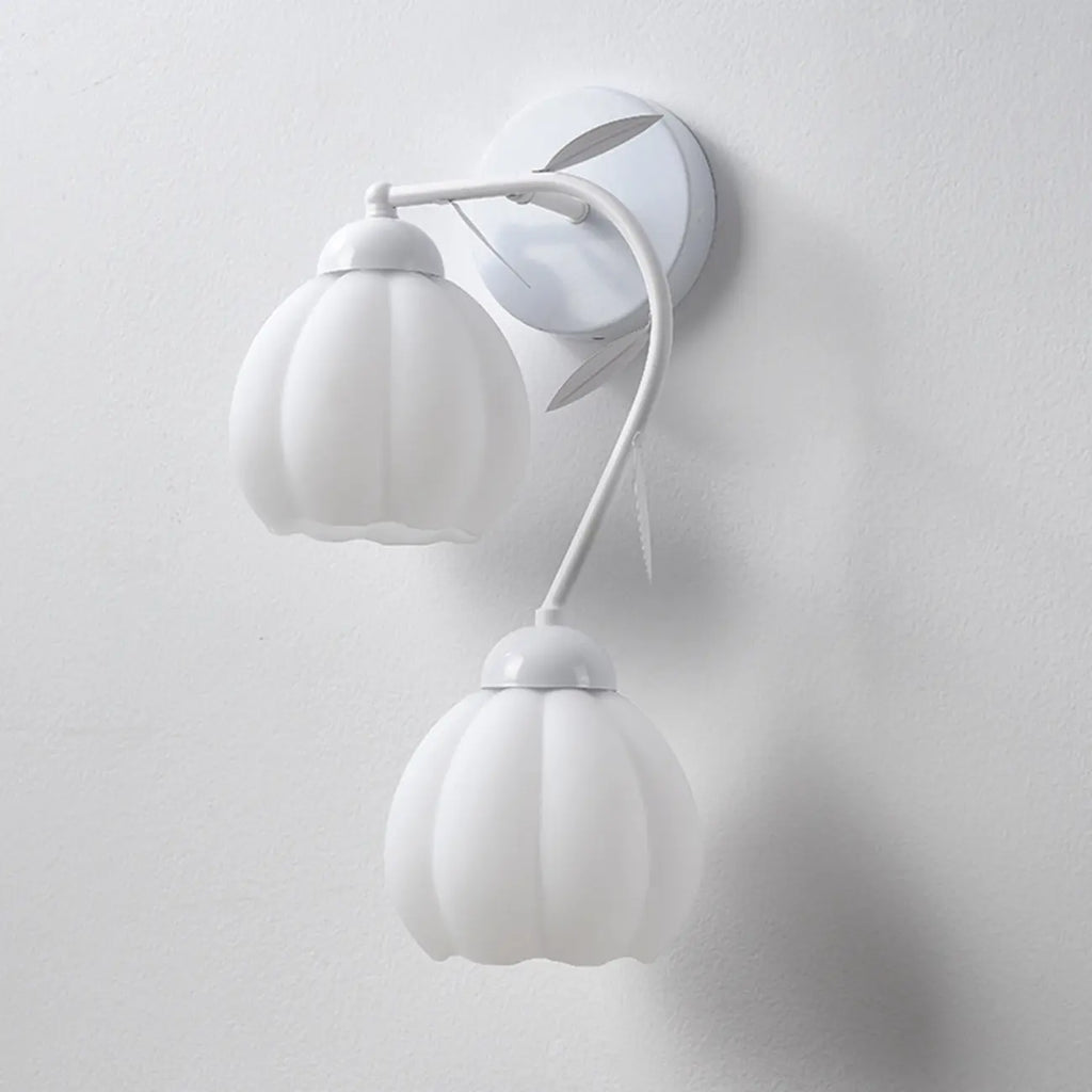 1/2 Bulbs Modern Floral Wall Sconce with White Glass Shade