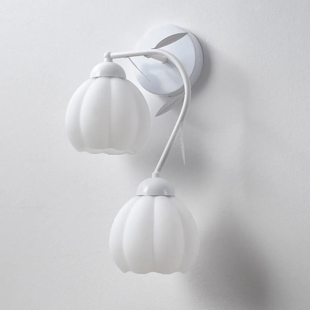 1/2 Bulbs Modern Floral Wall Sconce with White Glass Shade