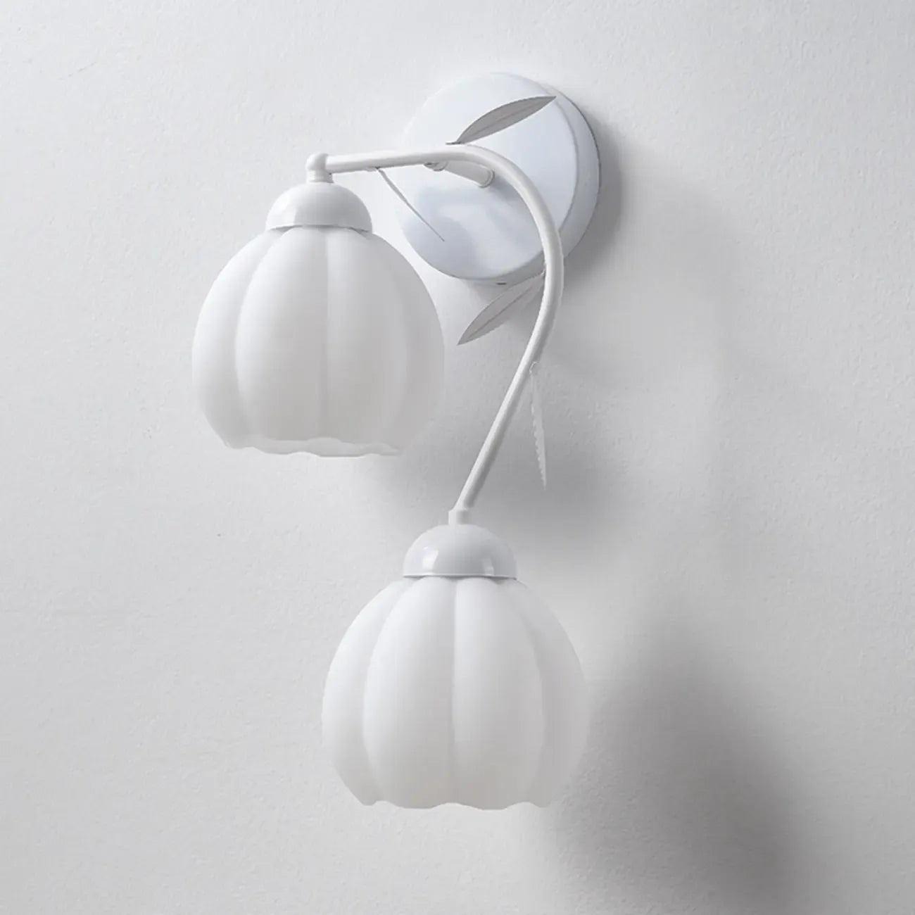 1/2 Bulbs Modern Floral Wall Sconce with White Glass Shade