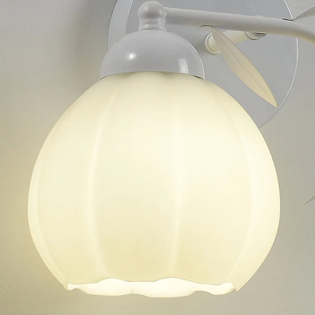 1/2 Bulbs Modern Floral Wall Sconce with White Glass Shade