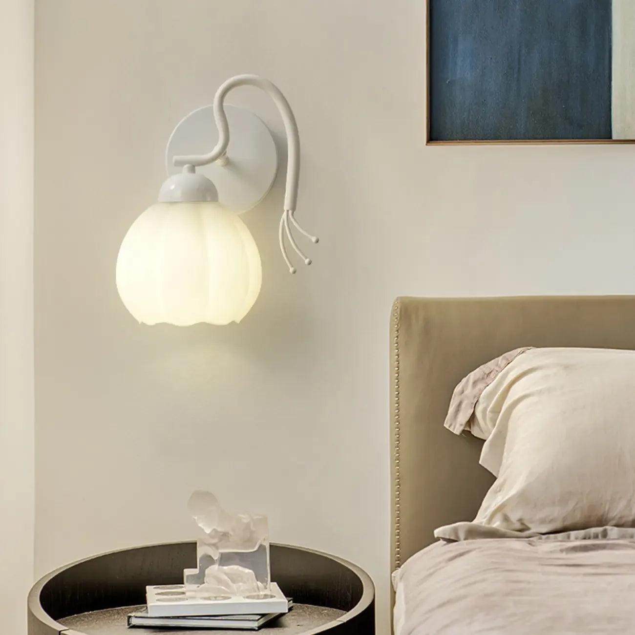 1/2 Bulbs Modern Floral Wall Sconce with White Glass Shade