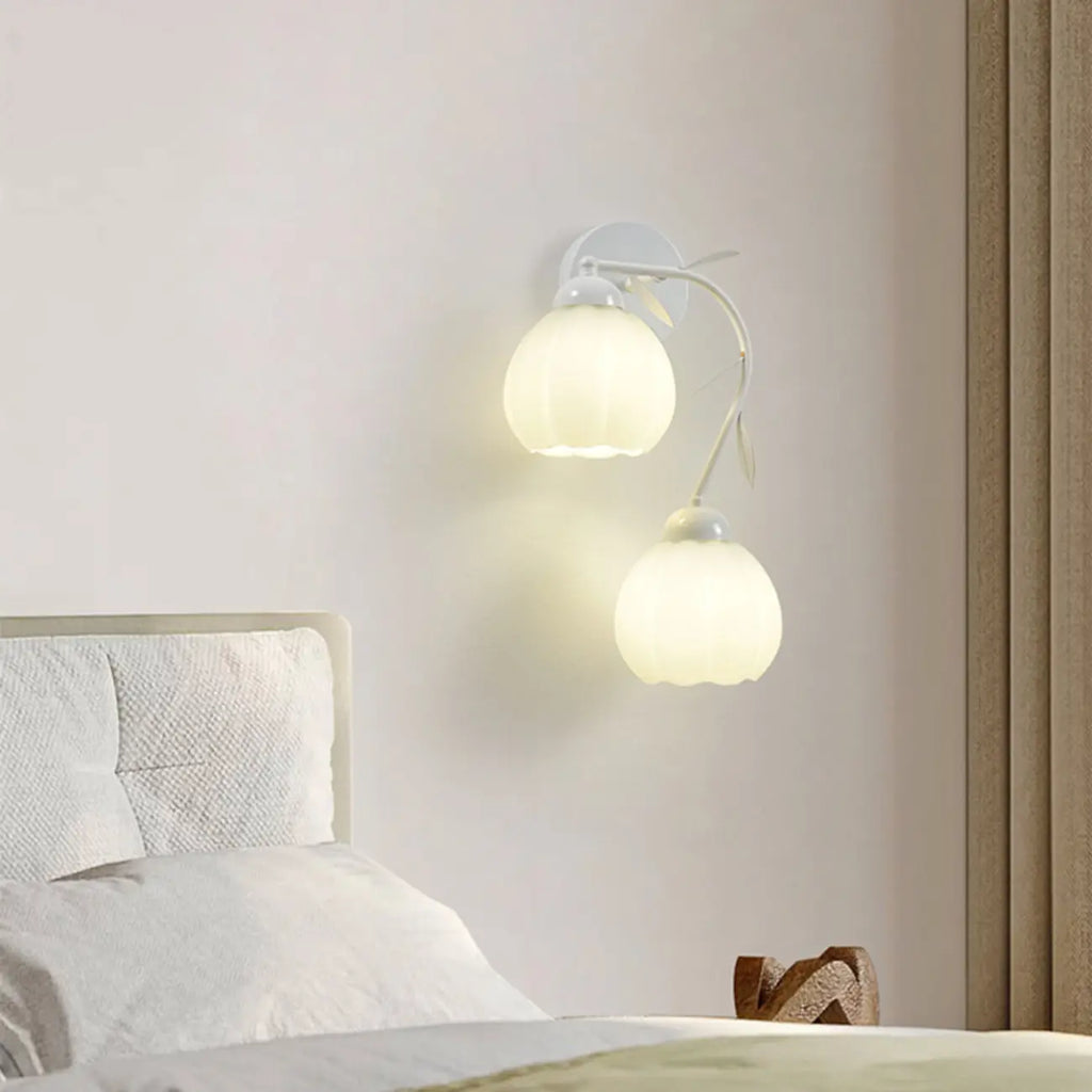1/2 Bulbs Modern Floral Wall Sconce with White Glass Shade