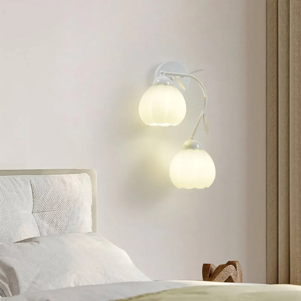 1/2 Bulbs Modern Floral Wall Sconce with White Glass Shade