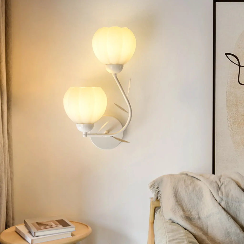 1/2 Bulbs Modern Floral Wall Sconce with White Glass Shade