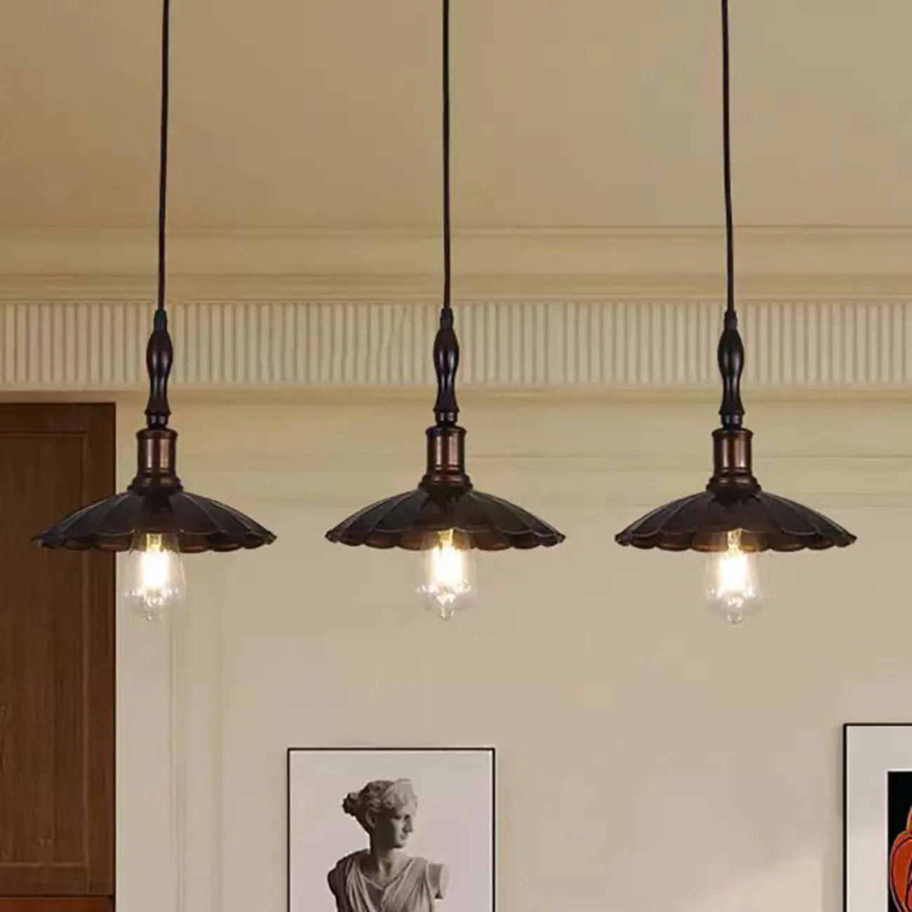 Modern Rustic Brown Adjustable Island Pendant Light for Kitchen