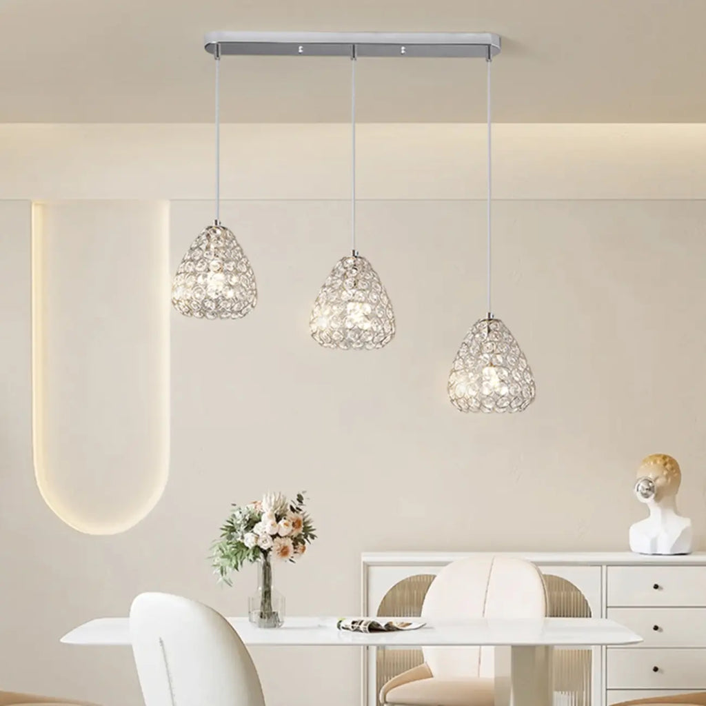 3-Light Modern Chrome Crystal Island Pendant Light for Kitchen