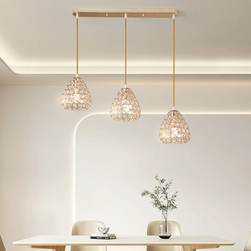 3-Light Modern Chrome Crystal Island Pendant Light for Kitchen