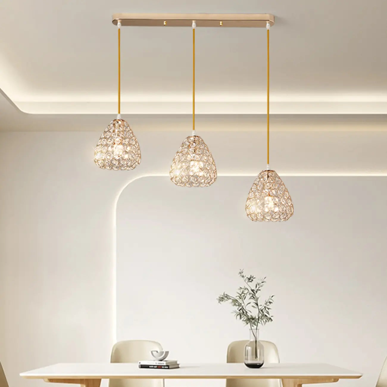 3-Light Modern Chrome Crystal Island Pendant Light for Kitchen
