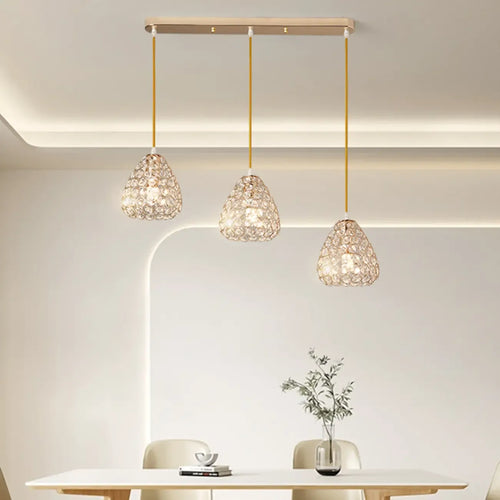 3-Light Modern Chrome Crystal Island Pendant Light for Kitchen