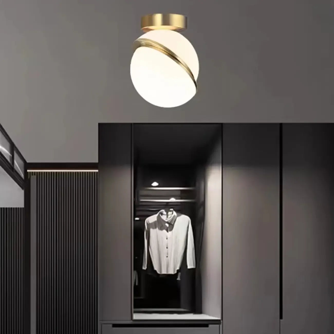 Mini Size Stylish Sphere Gold Semi Flush Ceiling Light