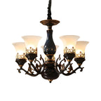 Mid-Century Living Room Black Frosted Wite Glass Bell Shape Chandelier