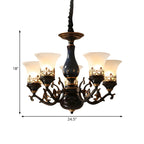 Mid-Century Living Room Black Frosted Wite Glass Bell Shape Chandelier