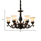 Mid-Century Living Room Black Frosted Wite Glass Bell Shape Chandelier