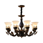 Mid-Century Living Room Black Frosted Wite Glass Bell Shape Chandelier