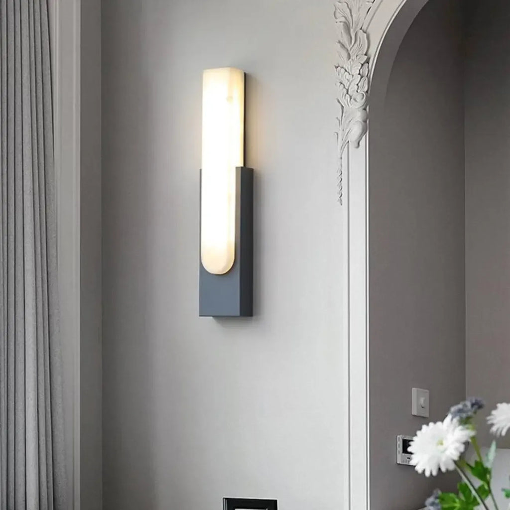 Modern White Stone Metal Wall Sconce Warm Light LED