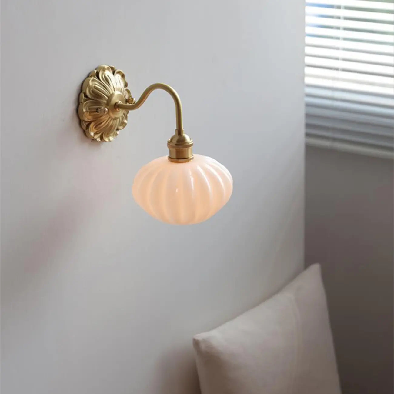 Classical Gold Floral Base White Glass Shade Wall Sconce