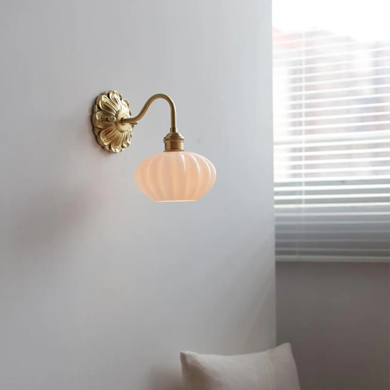 Classical Gold Floral Base White Glass Shade Wall Sconce