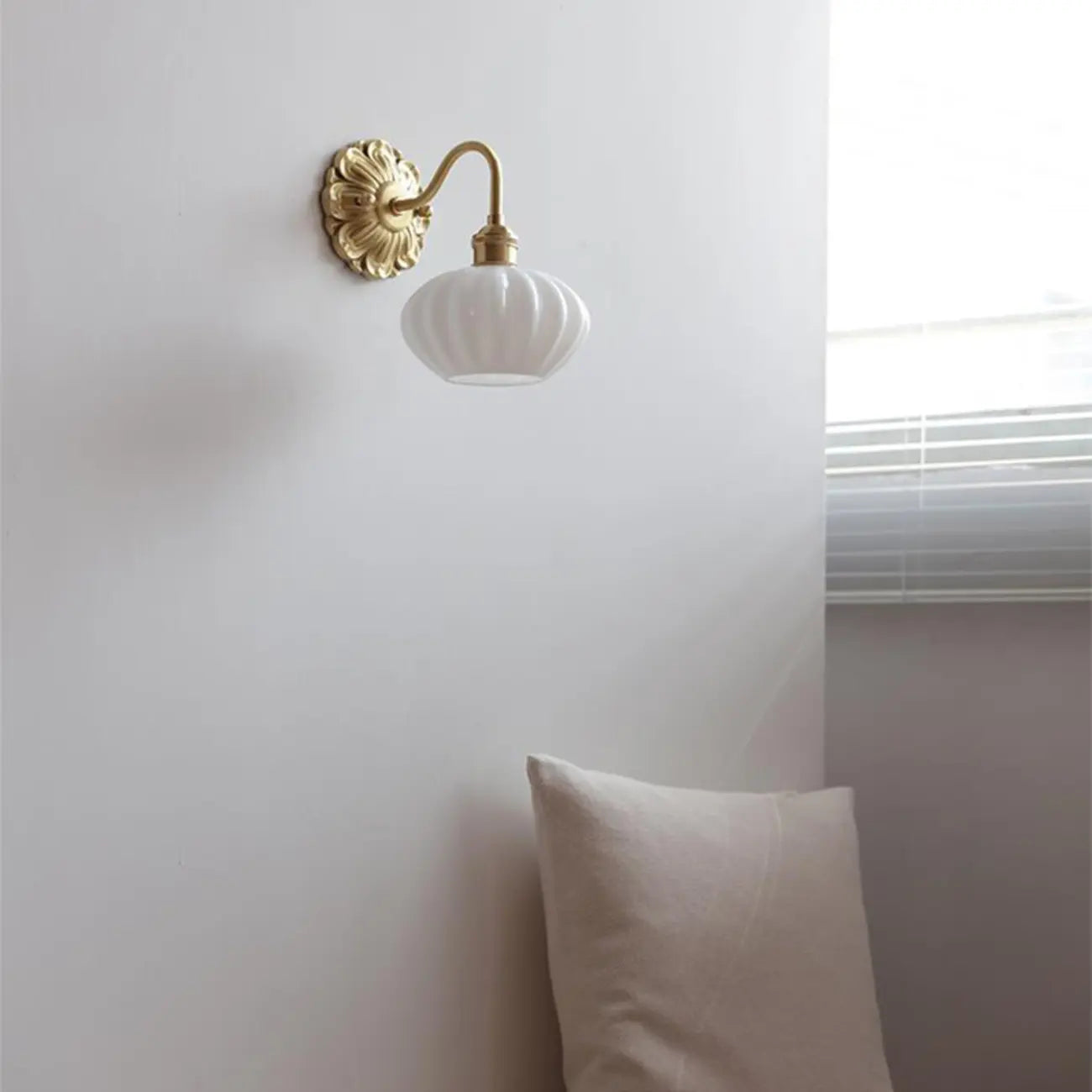 Classical Gold Floral Base White Glass Shade Wall Sconce